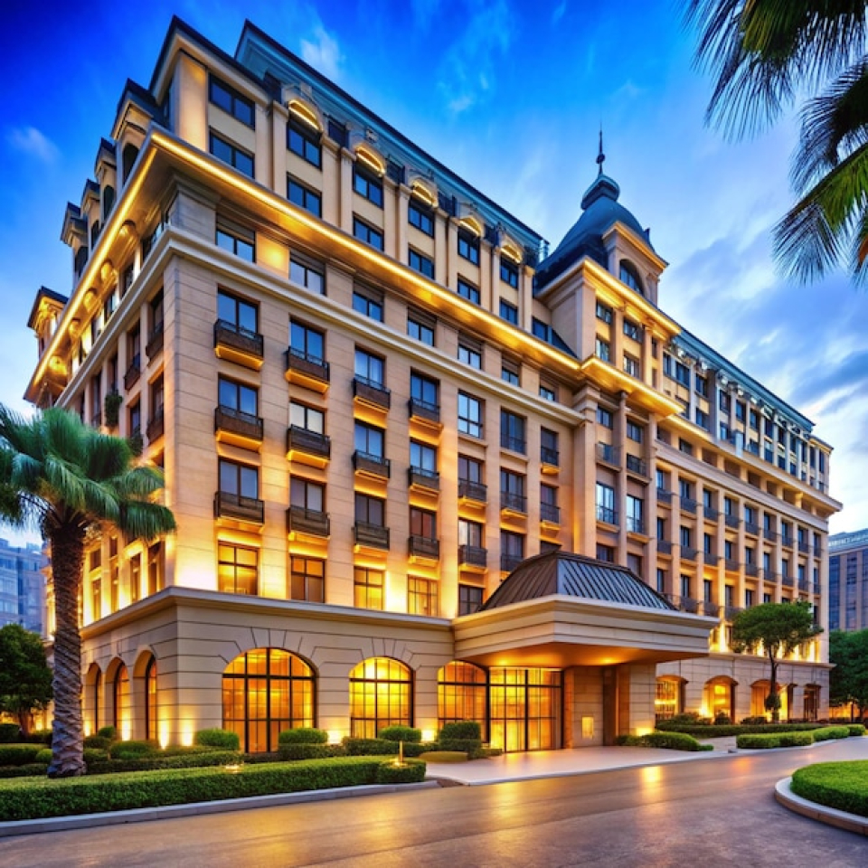 fpkdl.com 960 1758981025 hotel with palm trees blue sky with palm tree foreground 590832 2244
